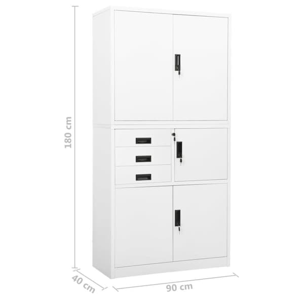 vidaXL Kontorskap hvit 90x40x180 cm stål