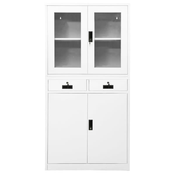 vidaXL kontorskab 90x40x180 cm stål og hærdet glas hvid
