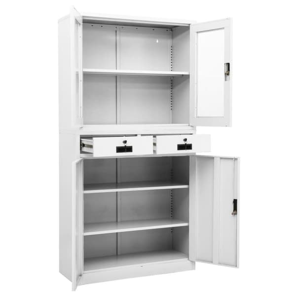 vidaXL kontorskab 90x40x180 cm stål og hærdet glas hvid