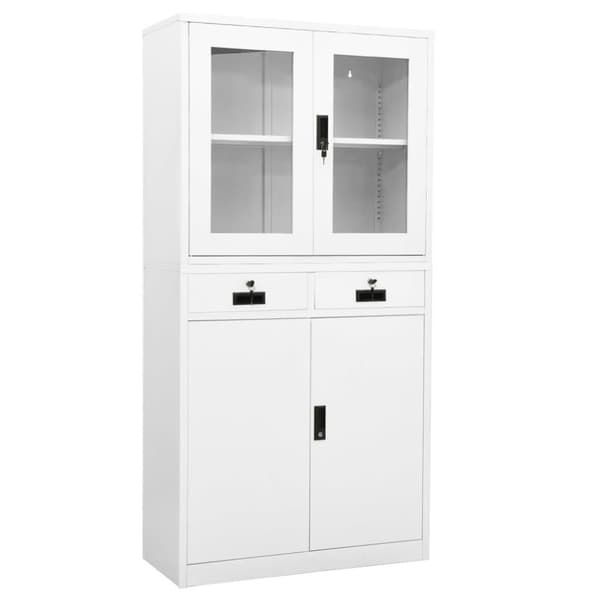 vidaXL kontorskab 90x40x180 cm stål og hærdet glas hvid