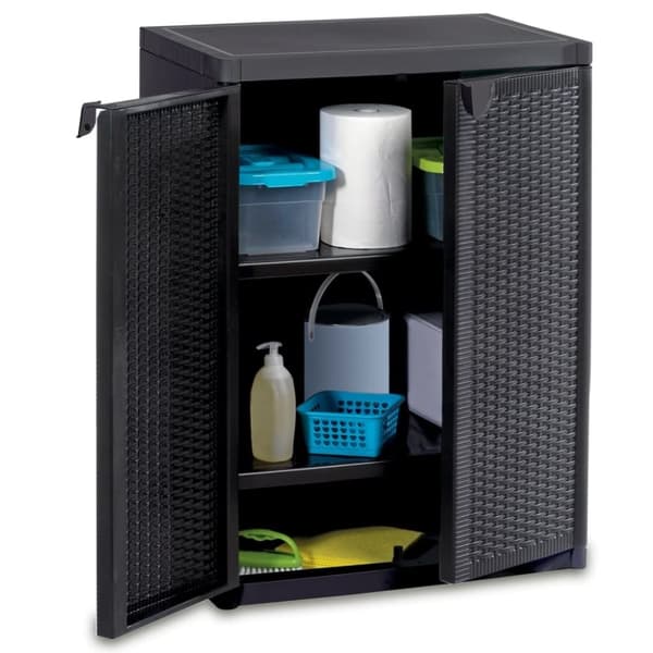 vidaXL Puutarhan varastokaappi musta 65x45x88 cm PP rottinki