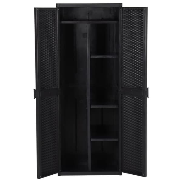 vidaXL Ulkosäilytyskaappi musta 65x45x172 cm PP rottinki