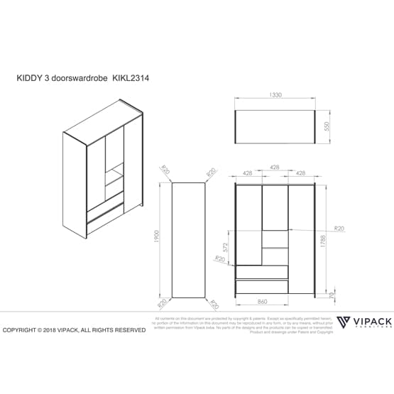 Garderobe - Kiddy - 3 døre