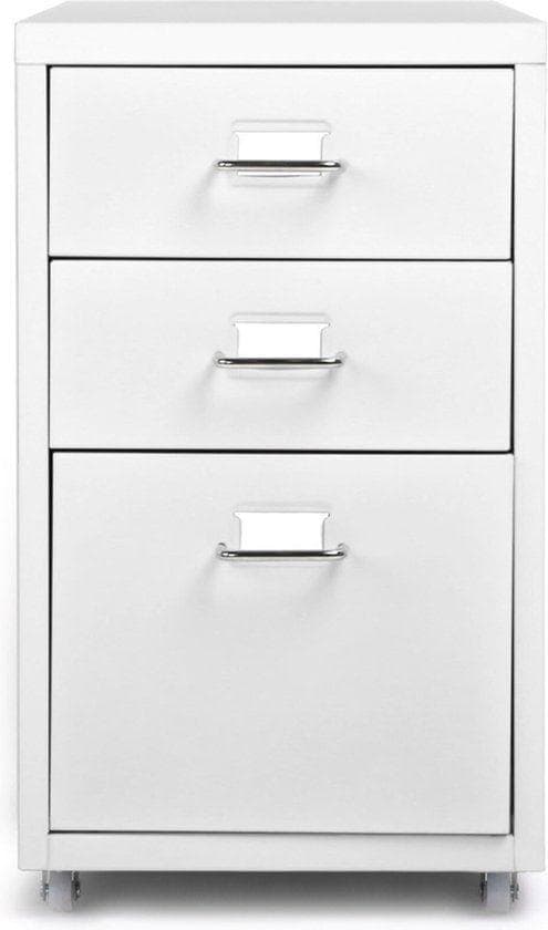 Metal Desk Cabinet - Archive Cabinet - Office Cabinet - Dokumentskåp - med 3 lådor - White - 28 x 41 x 48 cm