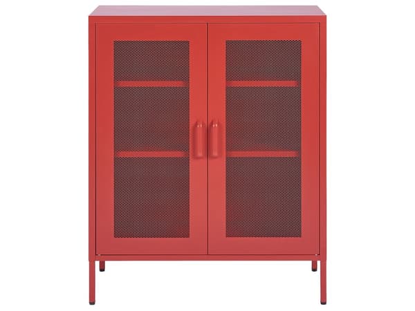 Senkki punainen 80 x 102 x 40 cm teräs matta 2 ovea 3 hyllyä lattiasuoja teollinen