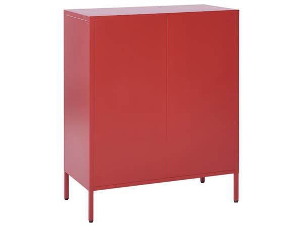 Senkki punainen 80 x 102 x 40 cm teräs matta 2 ovea 3 hyllyä lattiasuoja teollinen