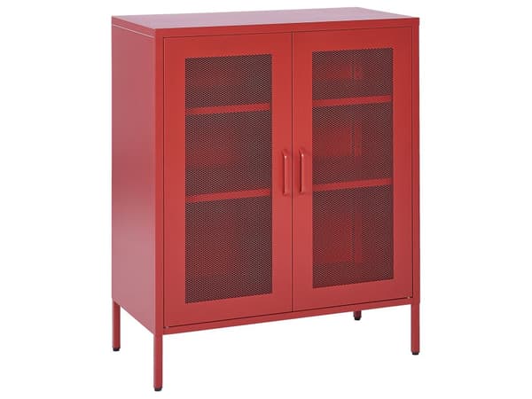 Senkki punainen 80 x 102 x 40 cm teräs matta 2 ovea 3 hyllyä lattiasuoja teollinen