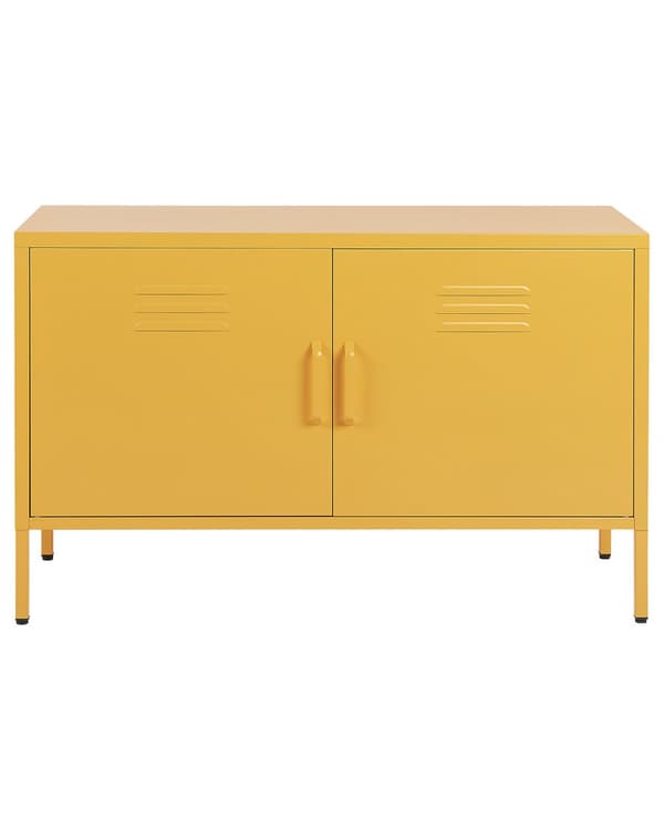 Senkki keltainen 100 x 65 x 40 cm teräs matta 2 ovea 2 hyllyä lattiasuoja teollinen