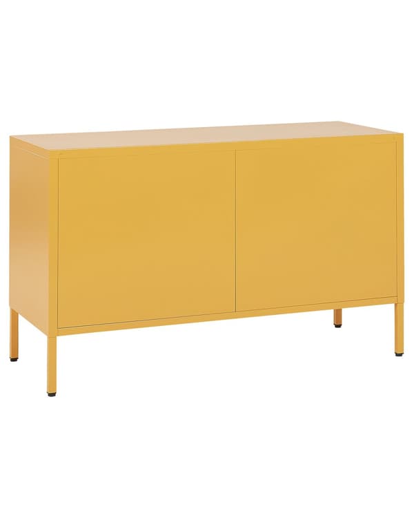 Senkki keltainen 100 x 65 x 40 cm teräs matta 2 ovea 2 hyllyä lattiasuoja teollinen