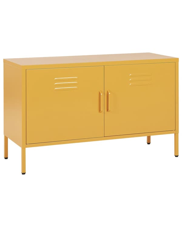Senkki keltainen 100 x 65 x 40 cm teräs matta 2 ovea 2 hyllyä lattiasuoja teollinen