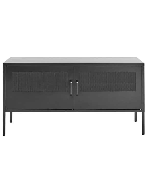 Sivupöytä metalli musta 118 x 40 cm verkko-ovilla hyllyillä moderni industriaalinen sisustus