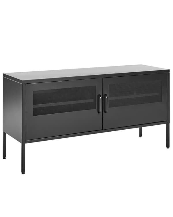 Sivupöytä metalli musta 118 x 40 cm verkko-ovilla hyllyillä moderni industriaalinen sisustus
