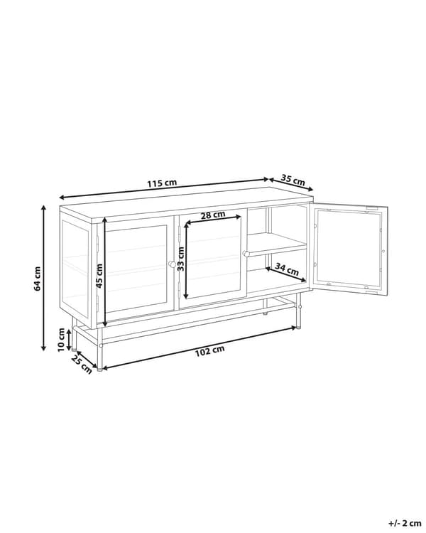 Vitriinikaappi musta teräs karkaistu lasi 115 x 35 x 64 cm siirreltävät neljä hyllyä kolme ovea moderni
