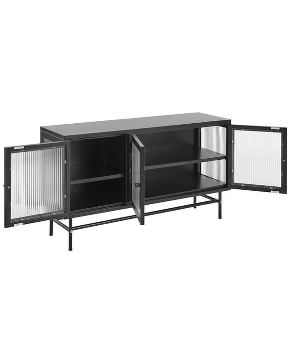 Vitriinikaappi musta teräs karkaistu lasi 115 x 35 x 64 cm siirreltävät neljä hyllyä kolme ovea moderni