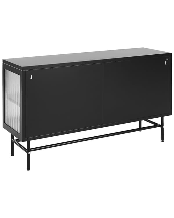 Vitriinikaappi musta teräs karkaistu lasi 115 x 35 x 64 cm siirreltävät neljä hyllyä kolme ovea moderni