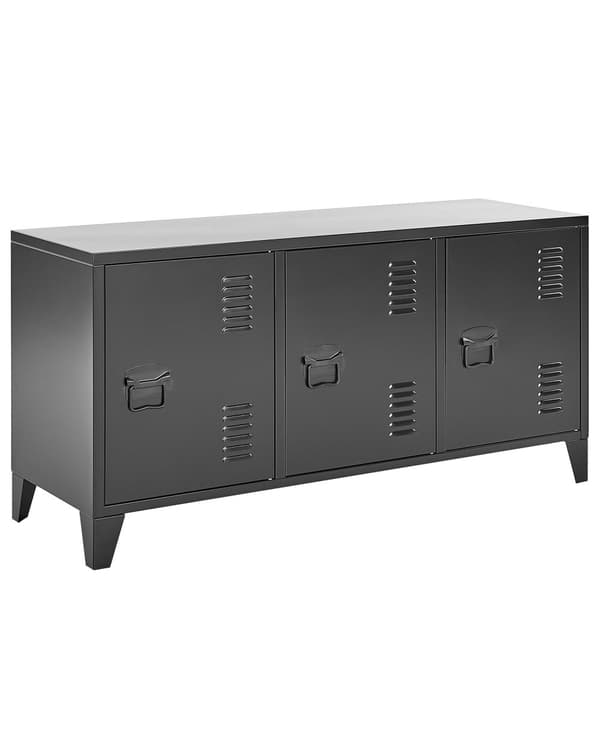 Sivupöytä musta metalli 120 x 40 cm säädettävät hyllyt 3 ovea industriaalinen sisustus