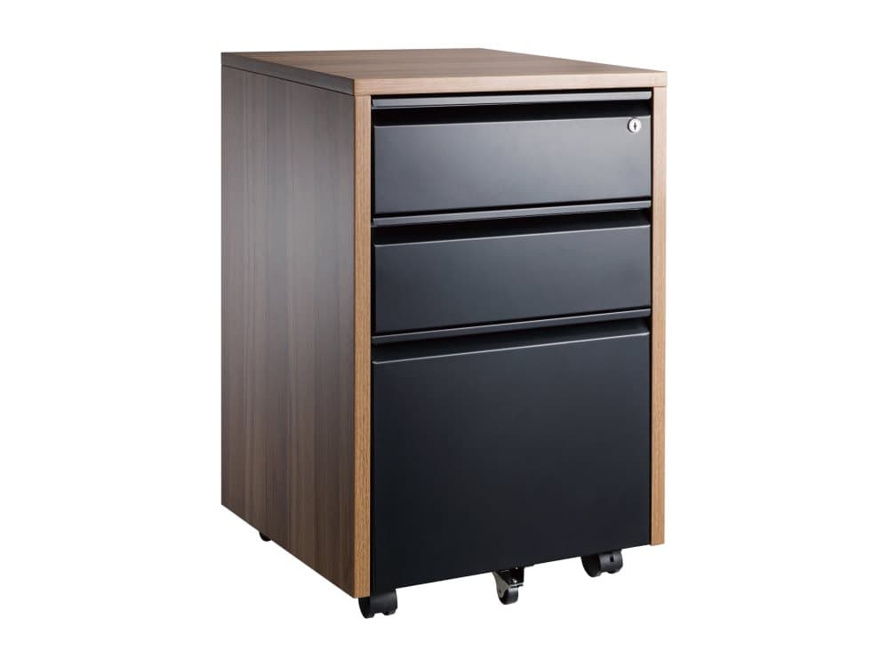 Arkivskåp med hjul och låsbar- 3 lådor träfärgad