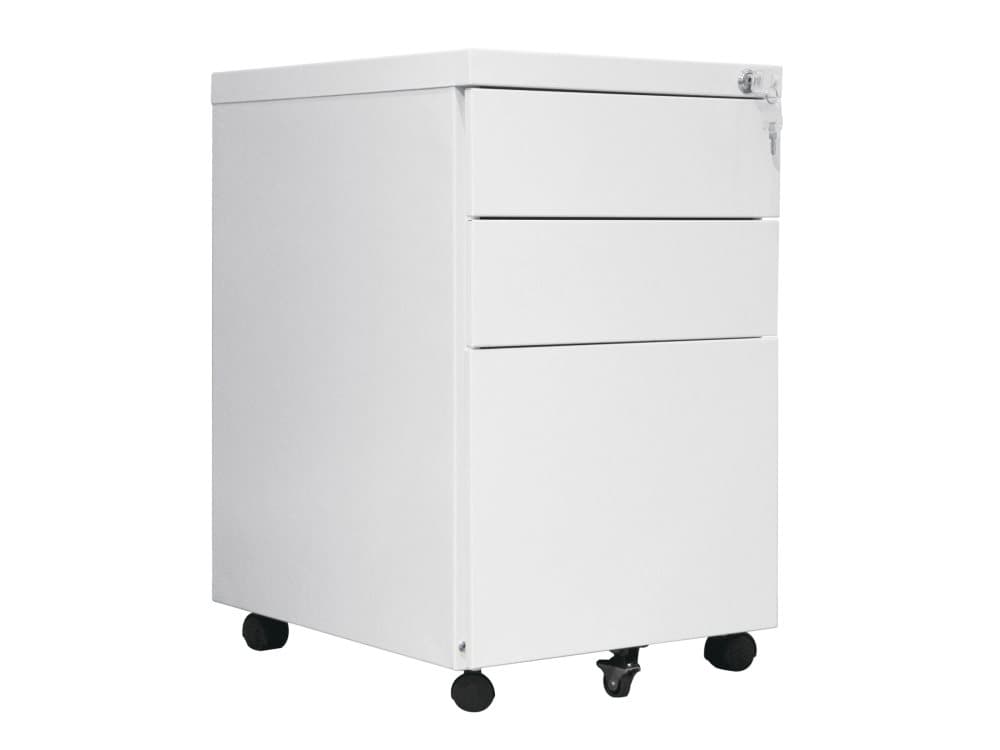 Arkivskåp med hjul och låsbar- 3 lådor Vit