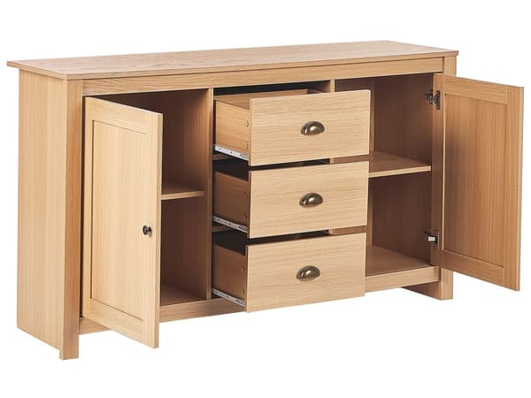 Senkki vaalea puu 140 x 80 x 40 cm lastulevy metalli 2 ovea 3 laatikkoa retro perinteinen