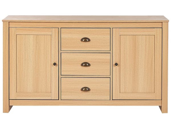Senkki vaalea puu 140 x 80 x 40 cm lastulevy metalli 2 ovea 3 laatikkoa retro perinteinen