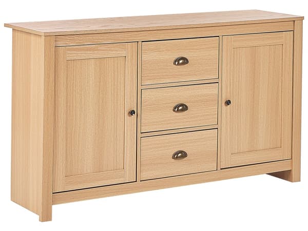 Senkki vaalea puu 140 x 80 x 40 cm lastulevy metalli 2 ovea 3 laatikkoa retro perinteinen