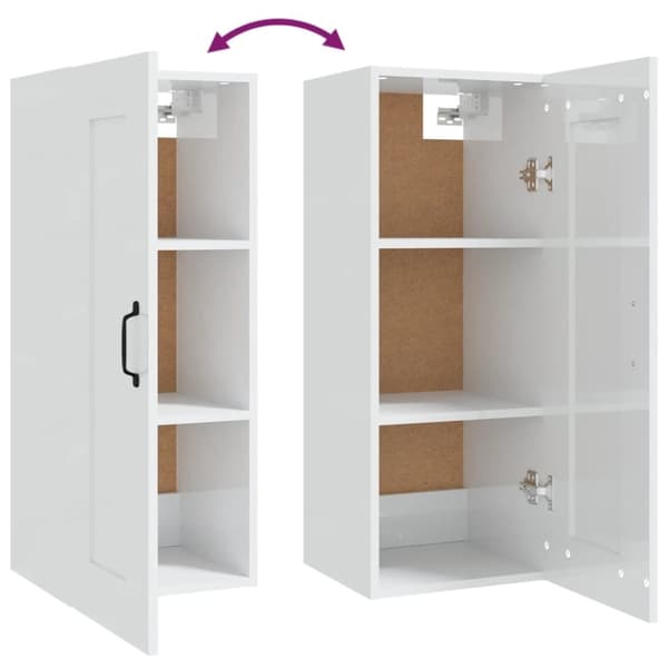 vidaXL Veggskap høyglans hvit 35x34x90 cm konstruert tre