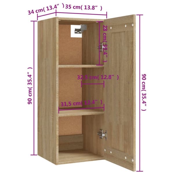 vidaXL Veggskap sonoma eik 35x34x90 cm konstruert tre