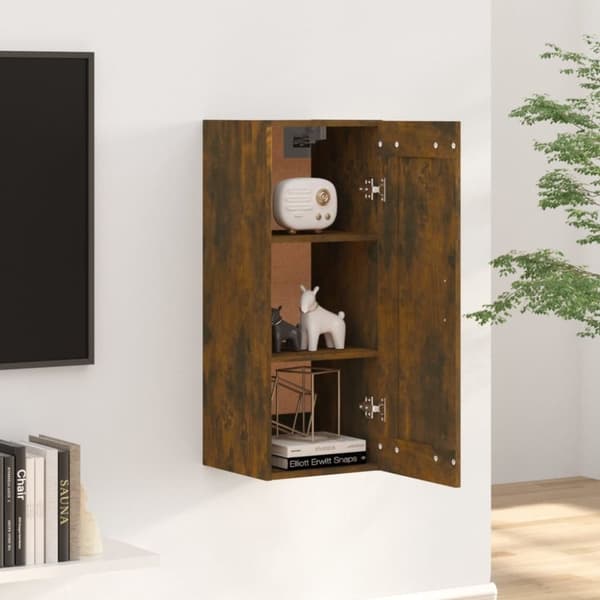 vidaXL Vegghengt skap røkt eik 35x34x90 cm konstruert tre