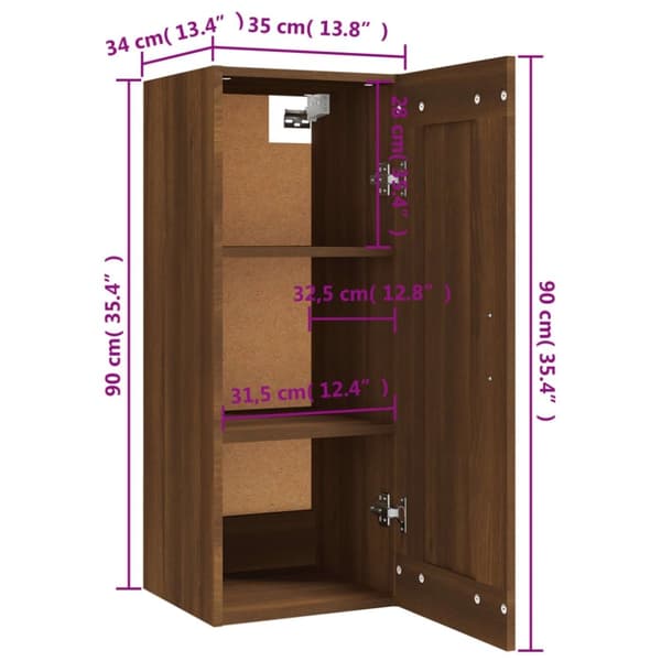 vidaXL Vegghengt skap brun eik 35x34x90 cm konstruert tre
