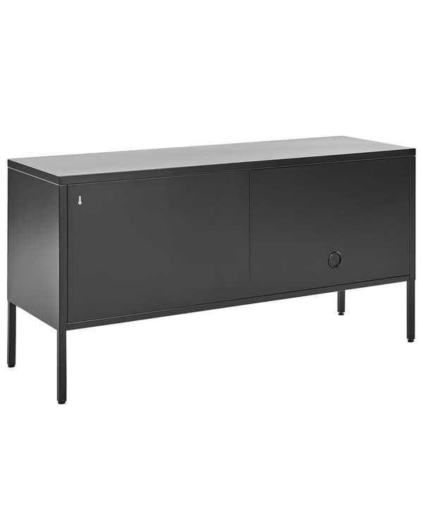 Skjenk Svart Stål Metall 118 x 40 cm Nettingdører Gulvbeskyttelse Kabelgjennomføring TV-benk Stue Kontor Industrielt design Moderne