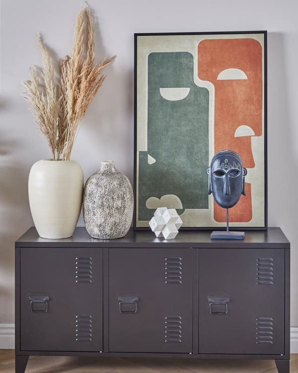Skjenk Svart Stål 120 x 40 x 60 cm 2 justerbare hyller 3 dører Oppbevaring Kabelgjennomføring Stue Kontor Moderne Industriell