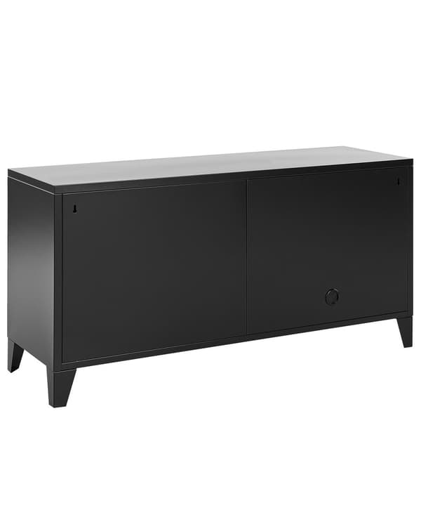 Skjenk Svart Stål 120 x 40 x 60 cm 2 justerbare hyller 3 dører Oppbevaring Kabelgjennomføring Stue Kontor Moderne Industriell