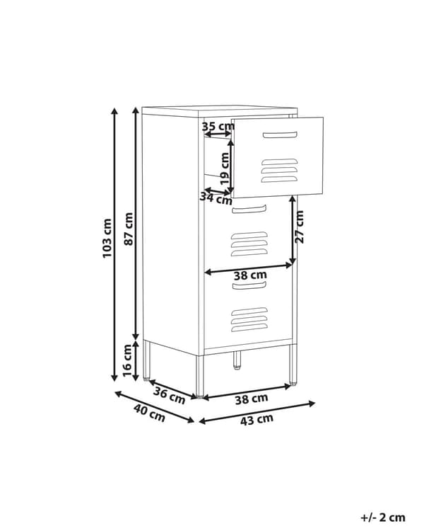 Kommode Hvit Metall 43 x 40 cm Industriell Liten 3 skuffer Oppbevaringsskap