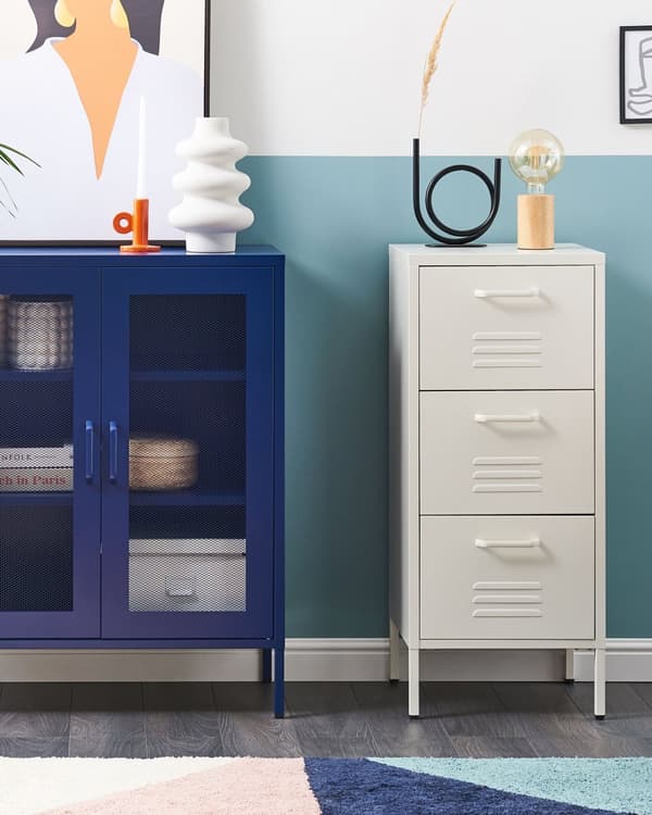 Kommode Hvit Metall 43 x 40 cm Industriell Liten 3 skuffer Oppbevaringsskap