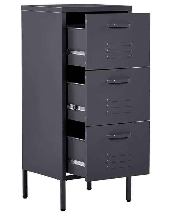 Kontorskap svart metall kommode 3 skuffer industriell