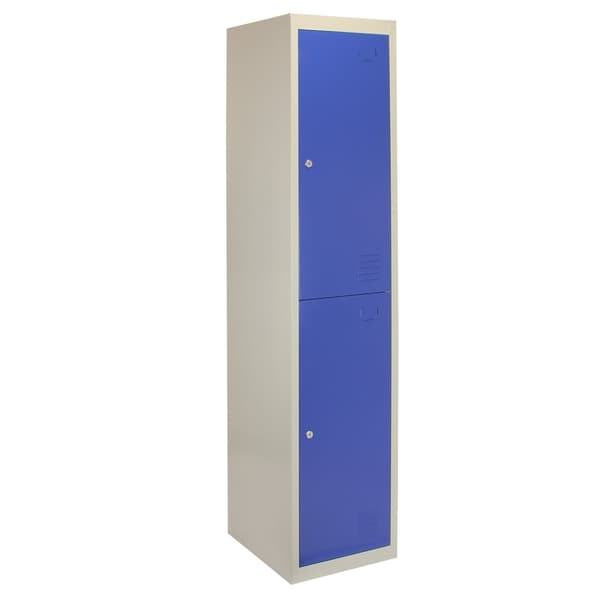3 x Förvaringsskåp i Metall med 2 x Blå Låsbara Ventilerade Dörrar Plattpackad Omklädningsrum Personalrum Gym Skola 45cm (d) x 38cm (b) x 180cm (h)