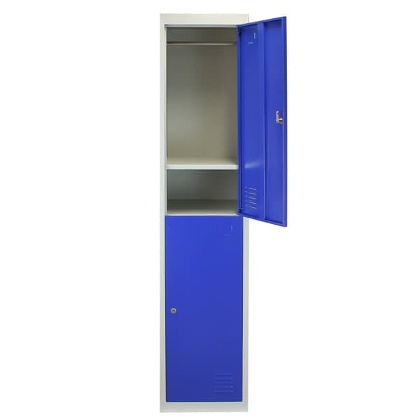 3 x Förvaringsskåp i Metall med 2 x Blå Låsbara Ventilerade Dörrar Plattpackad Omklädningsrum Personalrum Gym Skola 45cm (d) x 38cm (b) x 180cm (h)