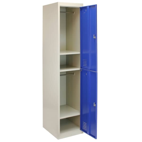 3 x Förvaringsskåp i Metall med 2 x Blå Låsbara Ventilerade Dörrar Plattpackad Omklädningsrum Personalrum Gym Skola 45cm (d) x 38cm (b) x 180cm (h)