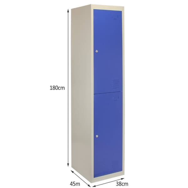 3 x Förvaringsskåp i Metall med 2 x Blå Låsbara Ventilerade Dörrar Plattpackad Omklädningsrum Personalrum Gym Skola 45cm (d) x 38cm (b) x 180cm (h)