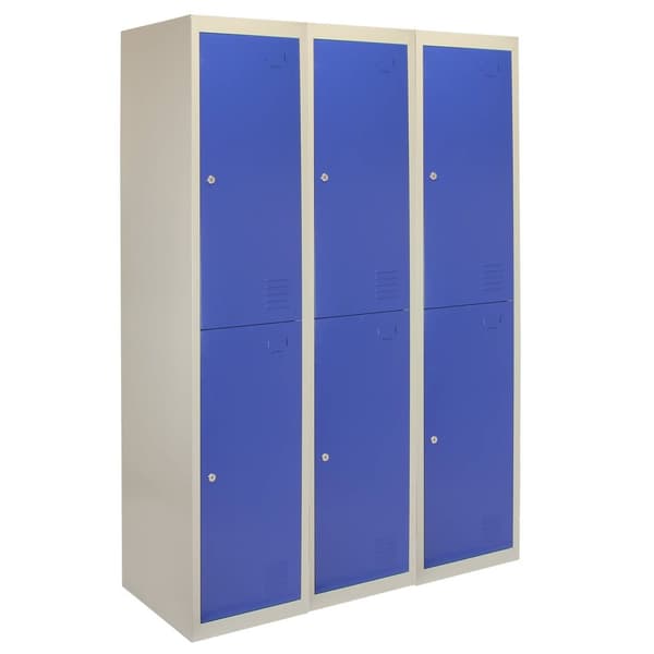 3 x Förvaringsskåp i Metall med 2 x Blå Låsbara Ventilerade Dörrar Plattpackad Omklädningsrum Personalrum Gym Skola 45cm (d) x 38cm (b) x 180cm (h)