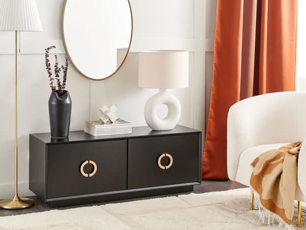 Senkki musta 120 x 46 x 40 cm MDF-levy metalli 4 ovea kaapit hyllyt moderni glamour