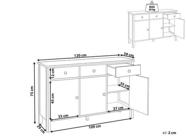 Senkki musta 120 x 75 x 39 cm MDF-levy mänty metalli laatikot kaapit hyllyt moderni