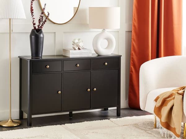 Senkki musta 120 x 75 x 39 cm MDF-levy mänty metalli laatikot kaapit hyllyt moderni