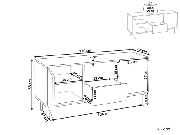 Senkki tumma puu valkoinen 120 x 55 x 38 cm lastulevy teräs laatikot kaapit hyllyt moderni