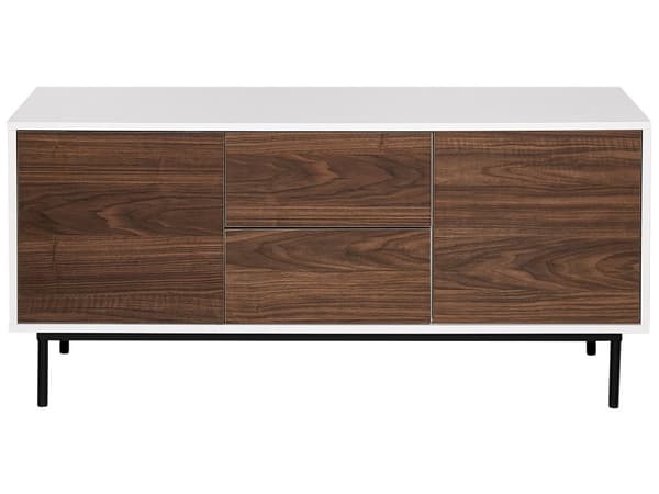 Senkki tumma puu valkoinen 120 x 55 x 38 cm lastulevy teräs laatikot kaapit hyllyt moderni