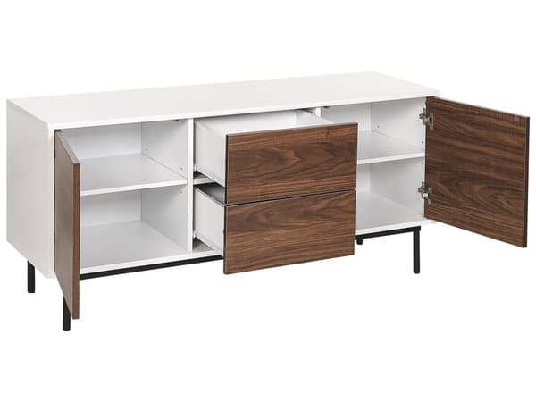 Senkki tumma puu valkoinen 120 x 55 x 38 cm lastulevy teräs laatikot kaapit hyllyt moderni