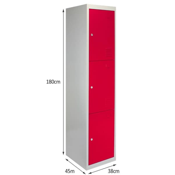 3 x Metalopbevaringsskabe, 3 x Røde Døre - Fladt Pakket