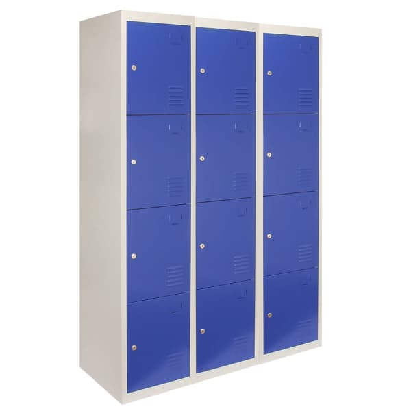 3 x Metal Opbevaringsskabe - 4 døre, Blå - Flatpack
