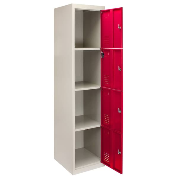 3 x Metal Opbevaringsskabe - 4 døre, Rød - Flatpack