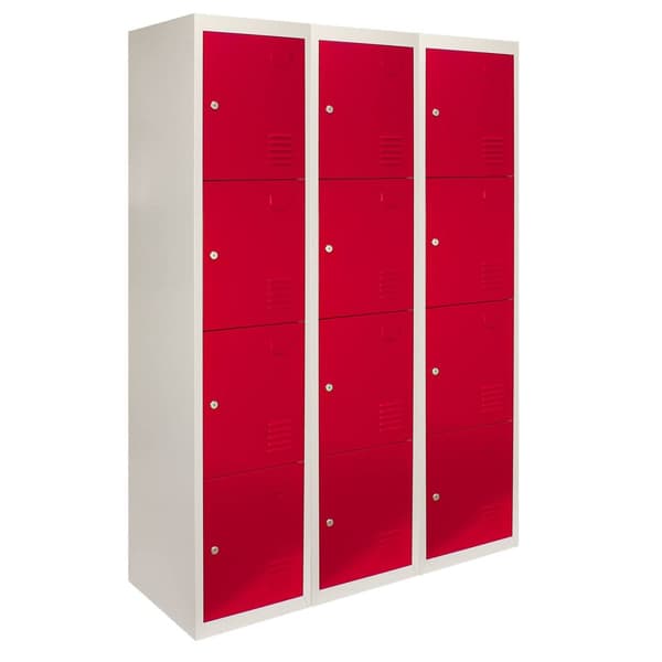 3 x Metal Opbevaringsskabe - 4 døre, Rød - Flatpack